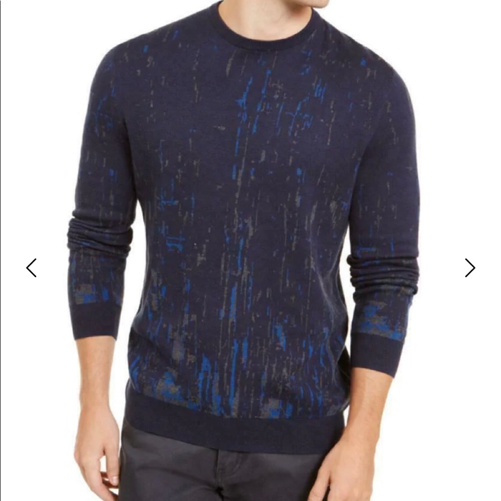 Alfani Men's Paint Splatter Crewneck Sweater, Neo Navy Combo, XXL